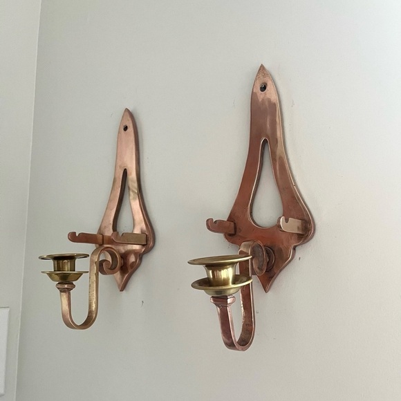 Brass wall sconces with snuffer holder set 2 - Picture 1 of 8